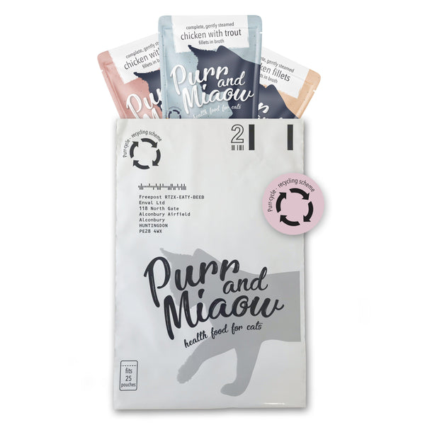 10x Purr-cycle pre-paid pouch recycling bags